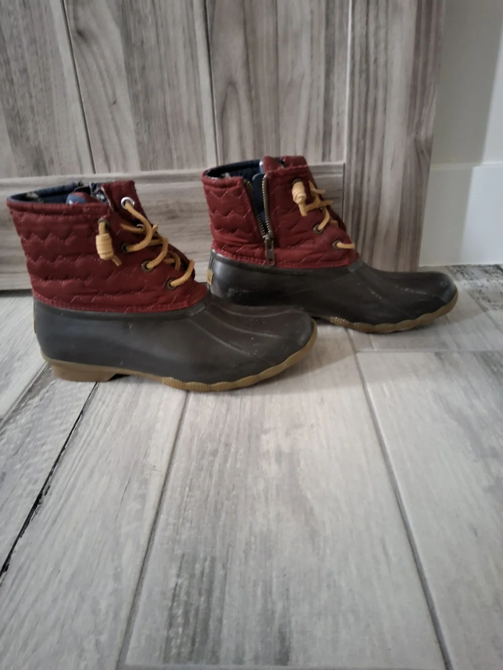 Sperry Burgundy and Black Waterproof Duck Boots